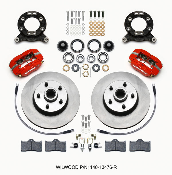 Wilwood Forged Dynalite-M Front Kit 11.30in 1 PC Rotor&Hub Red 1965-1969 Mustang Disc & Drum Spindle - Bull Strap