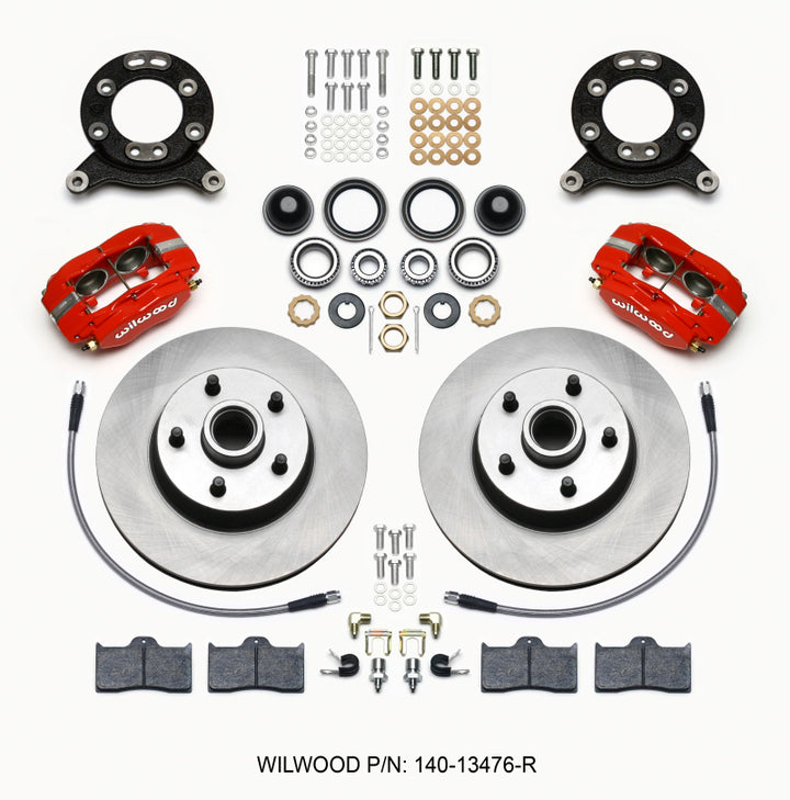 Wilwood Forged Dynalite-M Front Kit 11.30in 1 PC Rotor&Hub Red 1965-1969 Mustang Disc & Drum Spindle - Bull Strap