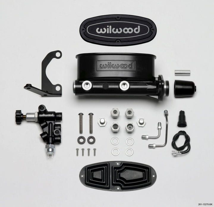 Wilwood HV Tandem M/C Kit w L/H Bracket & Prop Valve - 1 1/8in Bore Black - Bull Strap