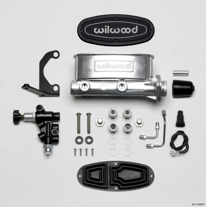 Wilwood HV Tandem M/C Kit w L/H Bracket & Prop Valve - 1in Bore Ball Burnished - Bull Strap