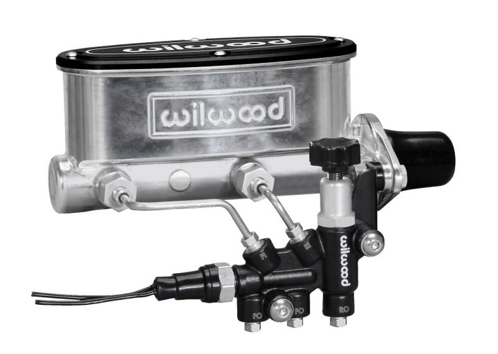 Wilwood HV Tandem M/C Kit w L/H Bracket & Prop Valve - 1in Bore Ball Burnished - Bull Strap