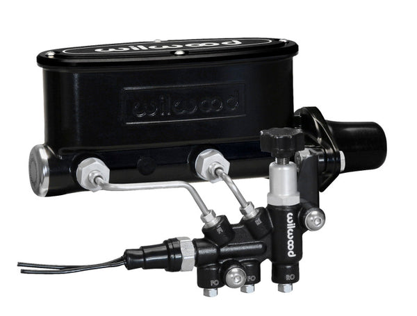 Wilwood HV Tandem M/C Kit w L/H Bracket & Prop Valve - 1in Bore Black - Bull Strap