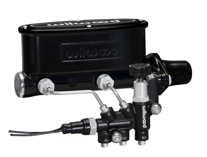 Wilwood HV Tandem M/C Kit w L/H Bracket & Prop Valve - 1in Bore Black - Bull Strap