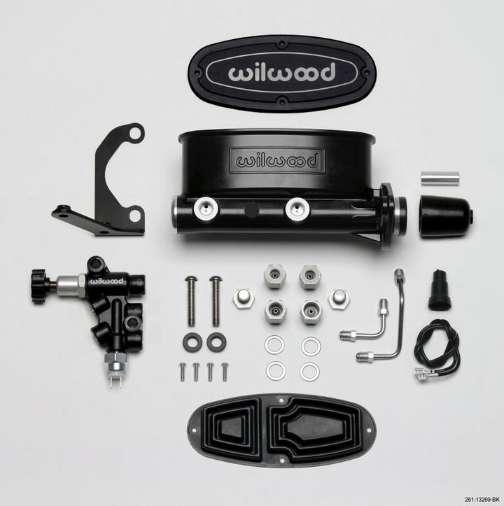 Wilwood HV Tandem M/C Kit w L/H Bracket & Prop Valve - 1in Bore Black - Bull Strap
