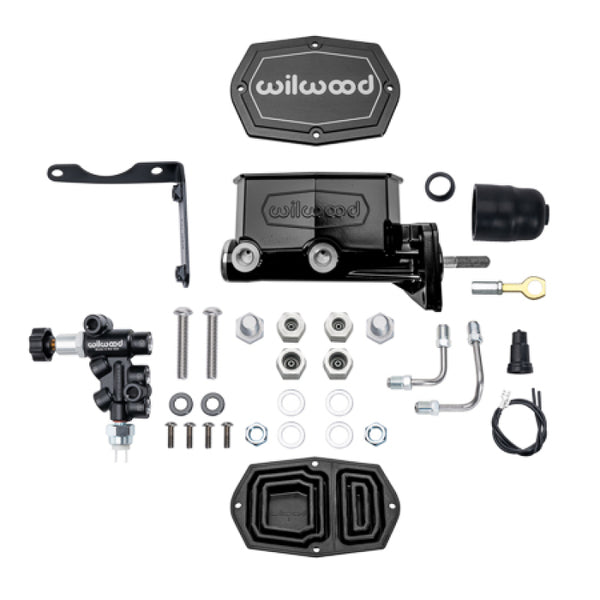Wilwood Mopar Compact Tandem Master Cylinder Kit w/ Combination Valve & Pushrod 15/16in Bore - Black - Bull Strap