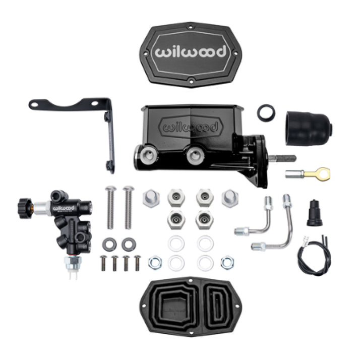 Wilwood Mopar Compact Tandem Master Cylinder Kit w/ Combination Valve & Pushrod 15/16in Bore - Black - Bull Strap