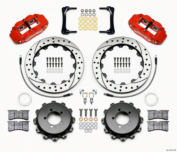 Wilwood Narrow Superlite 4R Rear Kit 12.88in Drilled Red 2012-Up Toyota / Scion FRS w/Lines - Bull Strap