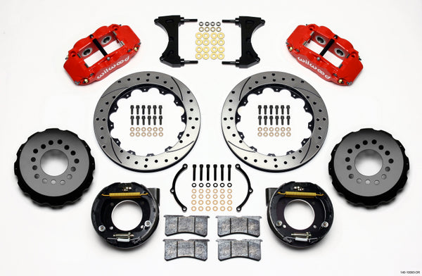 Wilwood Narrow Superlite 4R Rear P-Brk Kit 12.88in Drilled Red Chevy C-10 2.42 Offset 5-lug - Bull Strap
