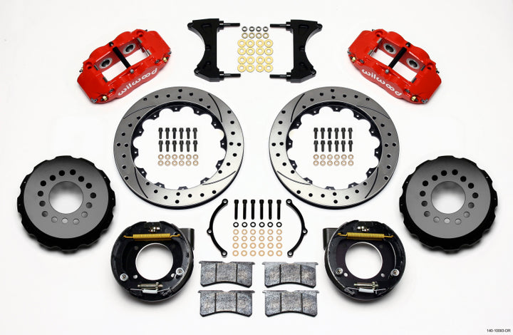 Wilwood Narrow Superlite 4R Rear P-Brk Kit 12.88in Drilled Red Chevy C-10 2.42 Offset 5-lug - Bull Strap