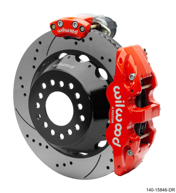 Wilwood Narrow Superlite 4R Rear P-Brk Kit AERO4 14in Rotor Big Ford New Style 2.5in Off - SRP Red - Bull Strap