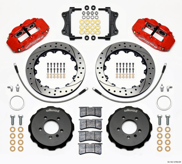Wilwood Narrow Superlite 6R Front Hat Kit 12.88in Drill Red 06-12 Volkswagen GTI w/ Lines - Bull Strap