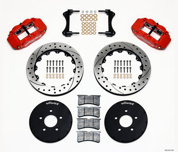 Wilwood Narrow Superlite 6R Front Hat Kit 12.88in Drill Red 1994-2004 Mustang - Bull Strap