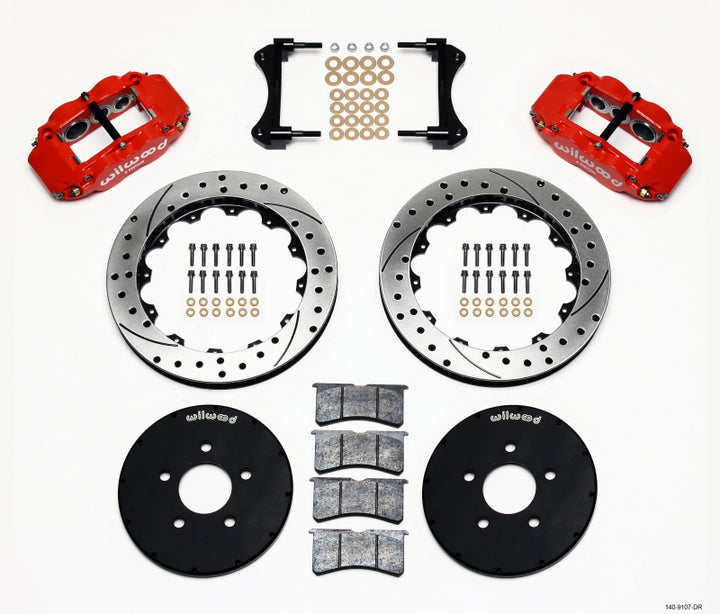 Wilwood Narrow Superlite 6R Front Hat Kit 12.88in Drill Red 1994-2004 Mustang - Bull Strap