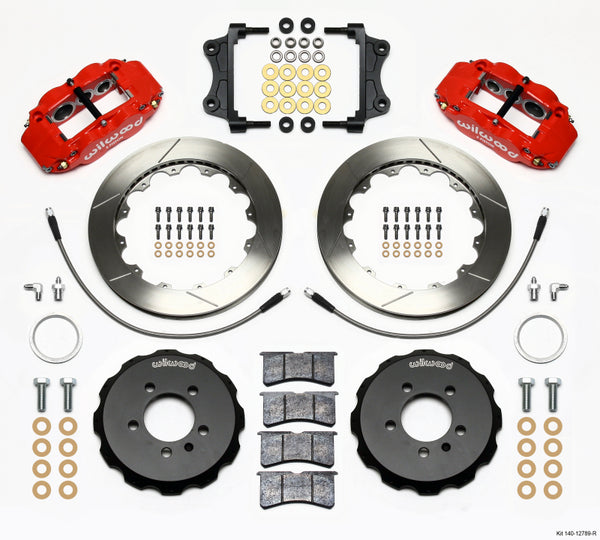 Wilwood Narrow Superlite 6R Front Hat Kit 12.88in Red 06-12 Volkswagen GTI w/ Lines - Bull Strap