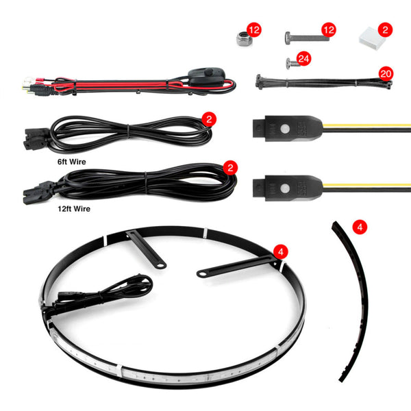 XK Glow Adjustable Wheel Ring Light Kit XKchrome App controlled w/ Turn Signal Function 4pc 15-18In - Bull Strap