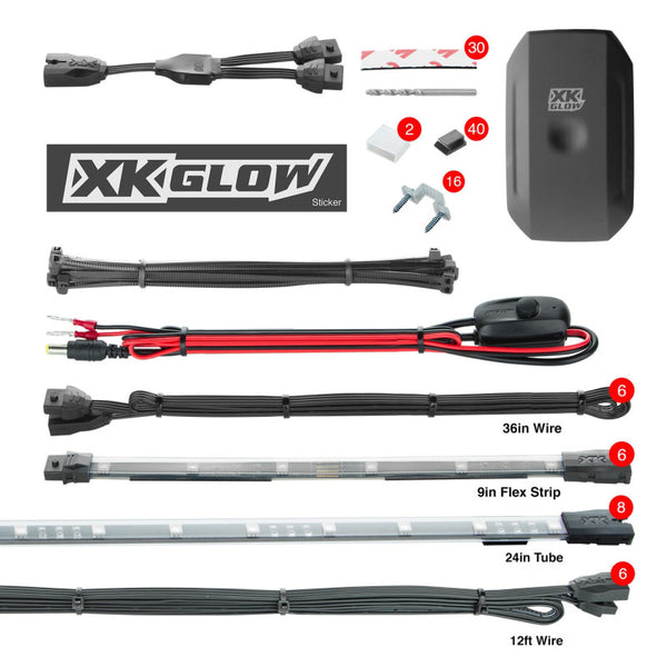 XK Glow Flex Strip Million Color XKCHROME Smartphone App Undercar Kit 8x24In Slim Tube + 6x10In - Bull Strap