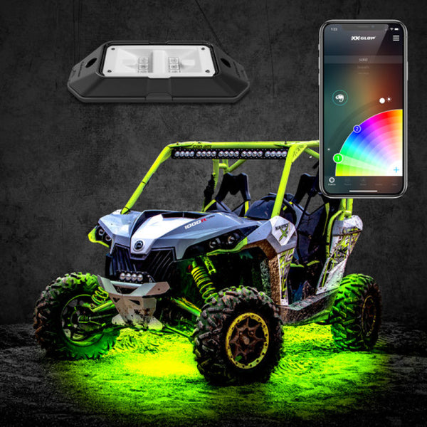XK Glow Rock Light w/ XKchrome App Controlled Bluetooth Advanced Kit 8pc RGB 6W - Bull Strap