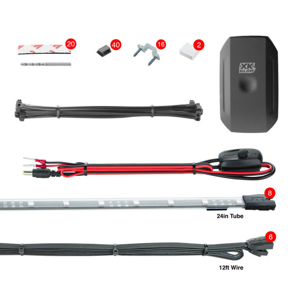 XK Glow Slim Tube Million Color XCHROME Smartphone App Controlled Undercar Kit 8x24In - Bull Strap