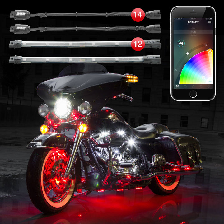 XK Glow Strip Million Color XKCHROME ATV/Motorcycle LED Accent Light Kit (14xPod + 12x10In) - Bull Strap