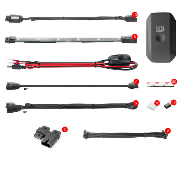 XK Glow Strip Million Color XKCHROME Smartphone App ATV/Motorcycle LED Light Kit 10XPod + 8X10In - Bull Strap