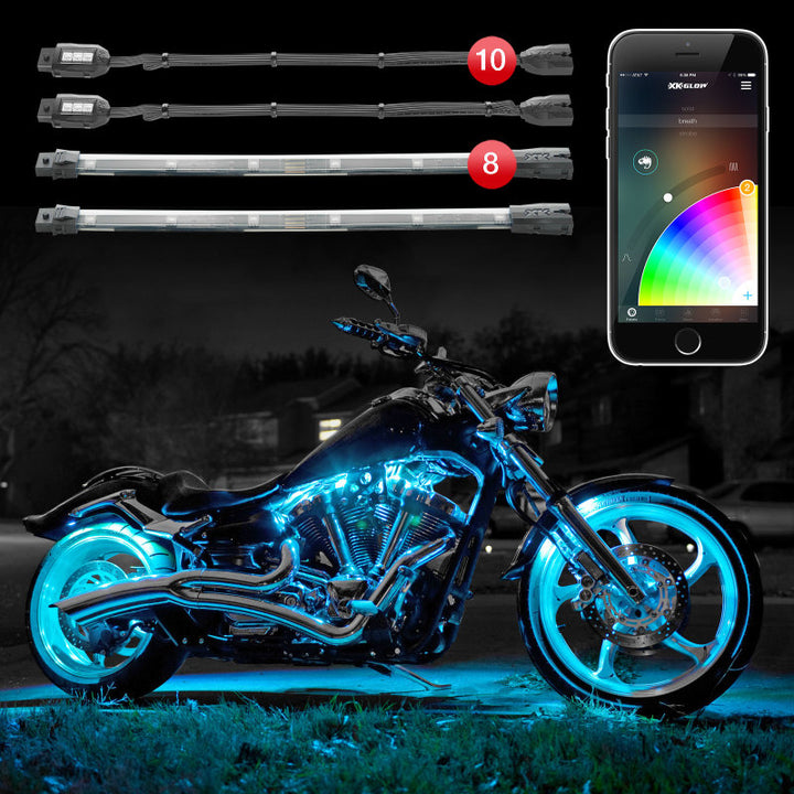 XK Glow Strip Million Color XKCHROME Smartphone App ATV/Motorcycle LED Light Kit 10XPod + 8X10In - Bull Strap