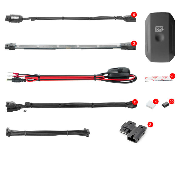 XK Glow Strip Million Color XKCHROME Smartphone App ATV/Motorcycle LED Light Kit 6xPod + 2x10In - Bull Strap