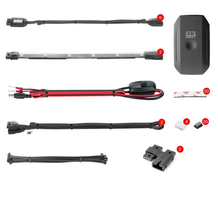XK Glow Strip Million Color XKCHROME Smartphone App ATV/Motorcycle LED Light Kit 6xPod + 2x10In - Bull Strap