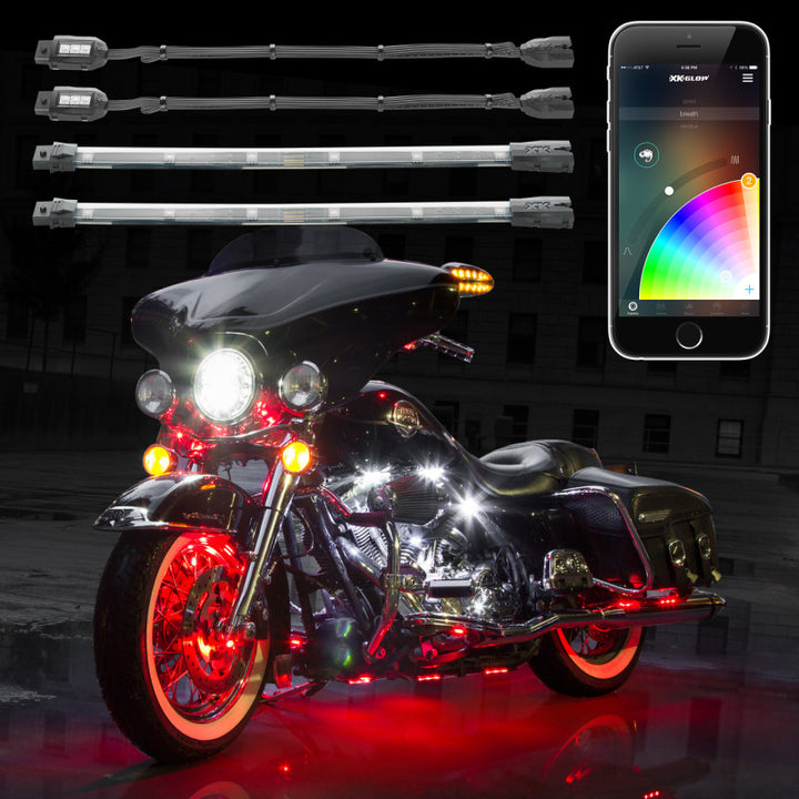 XK Glow Strip Million Color XKCHROME Smartphone App ATV/Motorcycle LED Light Kit 6xPod + 2x10In - Bull Strap