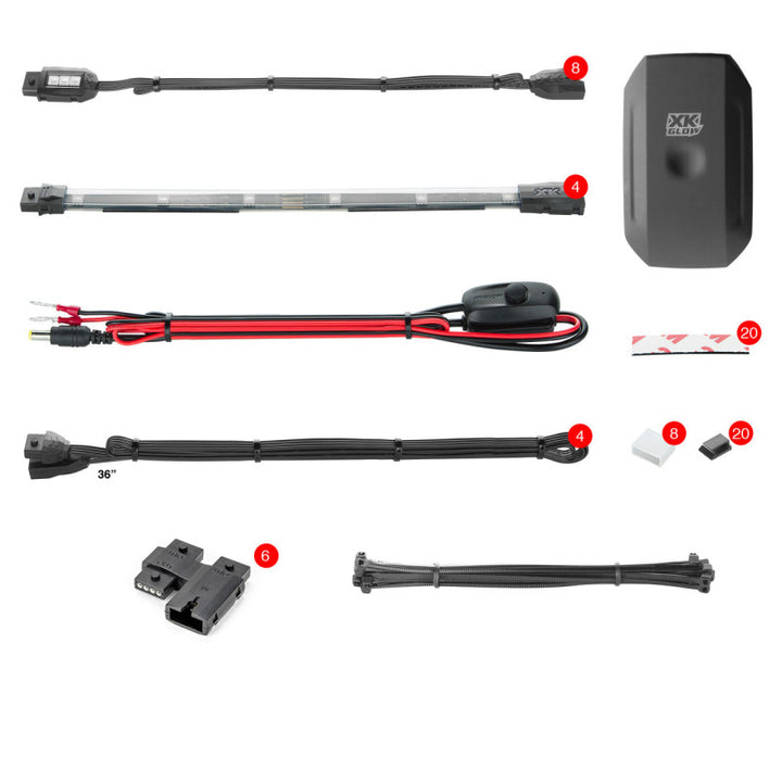XK Glow Strip Million Color XKCHROME Smartphone App ATV/Motorcycle LED Light Kit 8xPod + 4x10In - Bull Strap