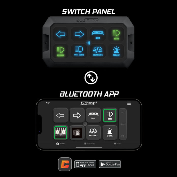 XK Glow XKcommand Bluetooth Switch Panel for Lights 12V Accessory Offroad - Bull Strap