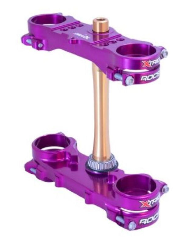 XTrig 2024 Yamaha YZ250F/ 23+ YZ450F ROCS Tech Triple Clamp 22 mm. Offset M12 - Purple - Bull Strap