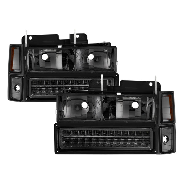 xTune 92-94 Blazer Full Size Corner/LED Bumper Headlights Smoke HD-JH-CCK88-LED-AM-SM-SET - Bull Strap