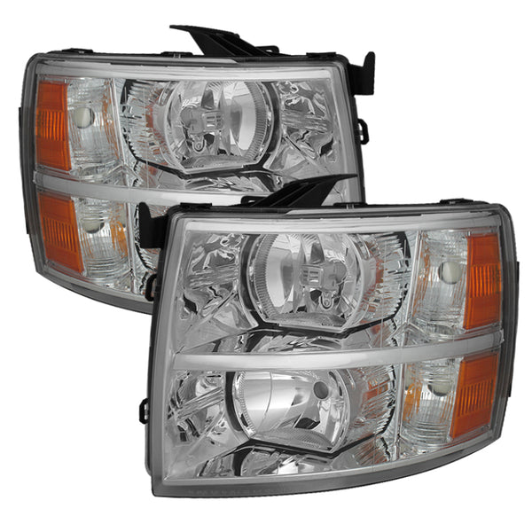 xTune Chevy Silverado 07-13 Crystal Headlights Chrome HD-JH-CS07-AM-C - Bull Strap