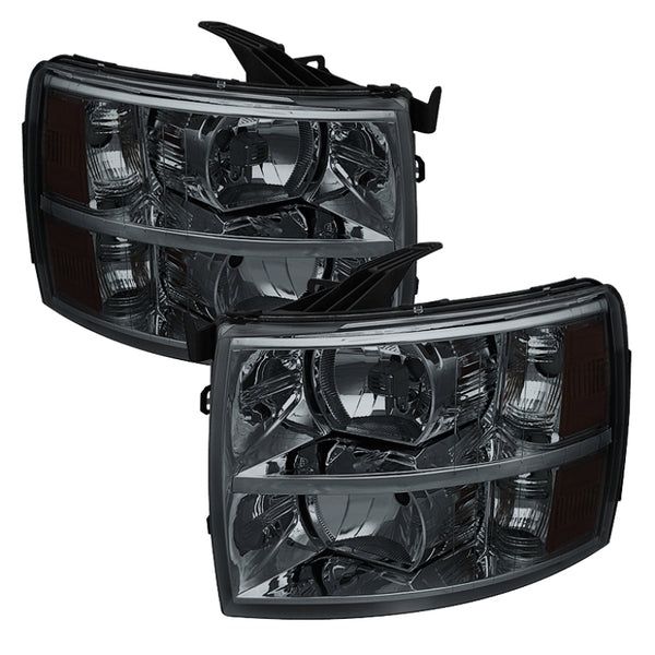 xTune Chevy Silverado 07-13 Crystal Headlights Smoked HD-JH-CS07-AM-SM - Bull Strap