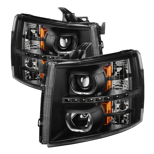 xTune Chevy Silverado 1500/2500/3500 07-13 LED Halo Projector Headlights Black PRO-JH-CSIL07-CFB-BK - Bull Strap