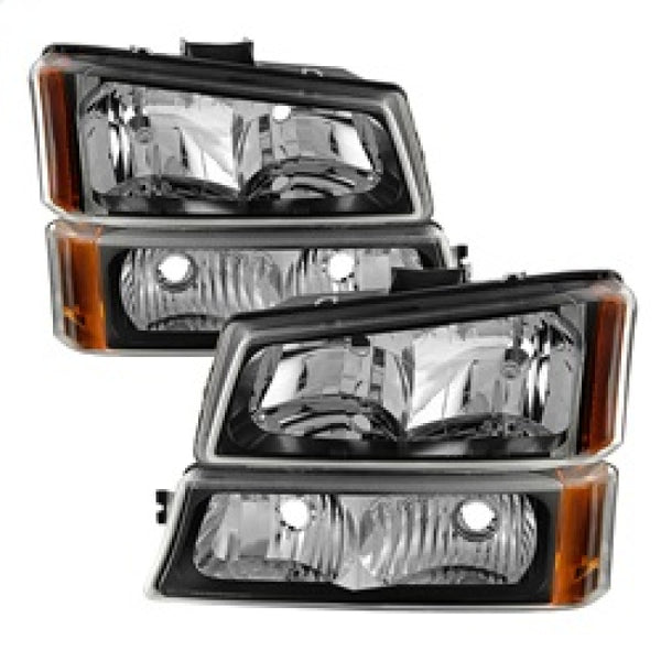 xTune Chevy Silverado 2500HD 03-06 Crystal Headlights w/ Bumper Lights Black HD-JH-CSIL03-AM-BK-SET - Bull Strap