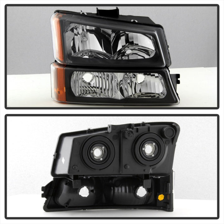 xTune Chevy Silverado 2500HD 03-06 Crystal Headlights w/ Bumper Lights Black HD-JH-CSIL03-AM-BK-SET - Bull Strap