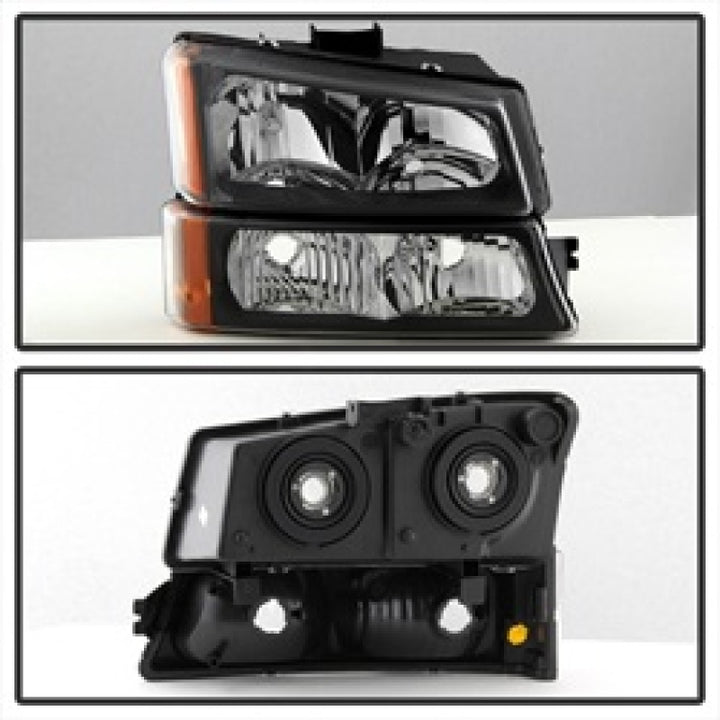 xTune Chevy Silverado 2500HD 03-06 Crystal Headlights w/ Bumper Lights Black HD-JH-CSIL03-AM-BK-SET - Bull Strap