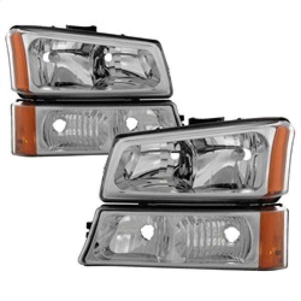 xTune Chevy Silverado 2500HD 03-06 Crystal Headlights w/ Bumper Lights Chrome HD-JH-CSIL03-AM-C-SET - Bull Strap