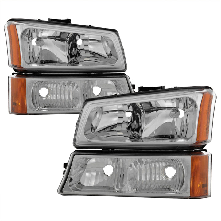 xTune Chevy Silverado 2500HD 03-06 Crystal Headlights w/ Bumper Lights Chrome HD-JH-CSIL03-AM-C-SET - Bull Strap