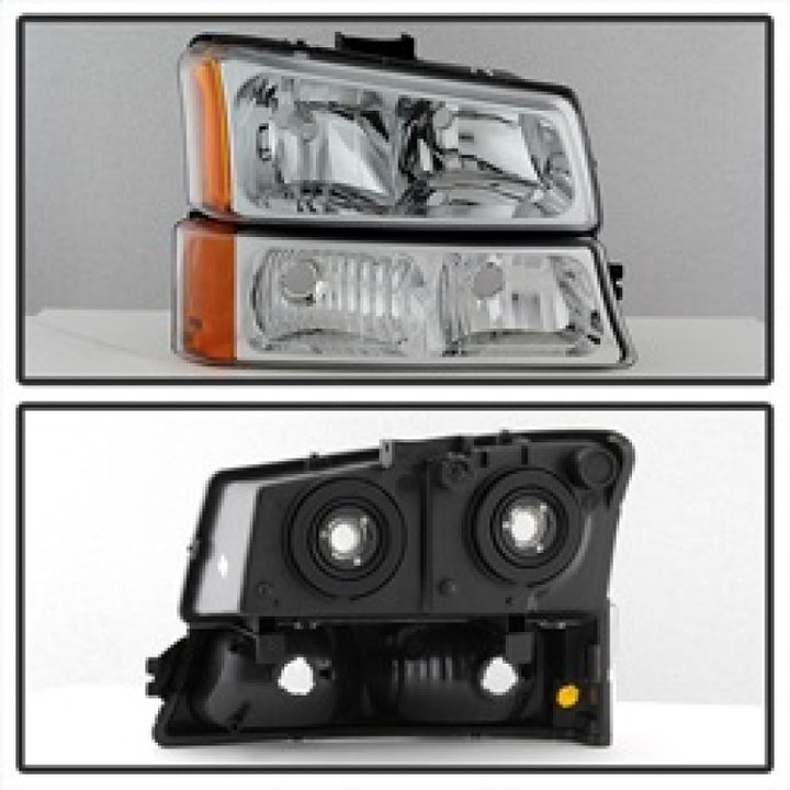 xTune Chevy Silverado 2500HD 03-06 Crystal Headlights w/ Bumper Lights Chrome HD-JH-CSIL03-AM-C-SET - Bull Strap