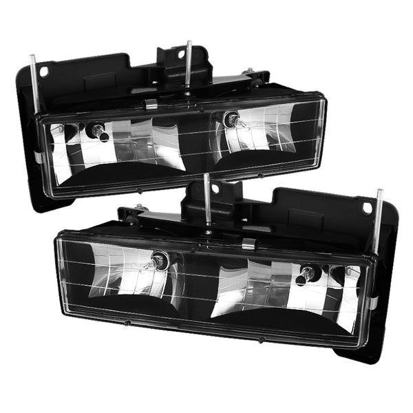 xTune Chevy Suburban 88-98 Crystal Headlights Black HD-JH-CCK88-BK - Bull Strap