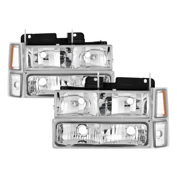 xTune Chevy Suburban 94-98 Headlights w/ Corner & Parking Lights 8pcs Chrome HD-JH-CCK88-AM-C-SET - Bull Strap