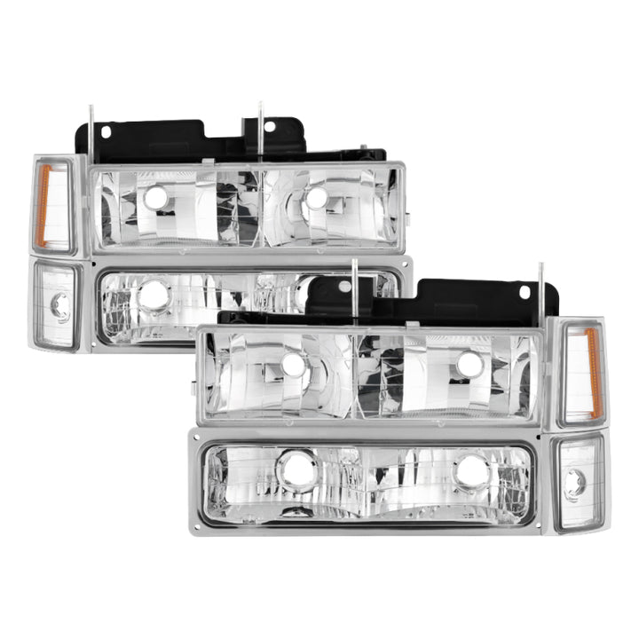xTune Chevy Suburban 94-98 Headlights w/ Corner & Parking Lights 8pcs Chrome HD-JH-CCK88-AM-C-SET - Bull Strap