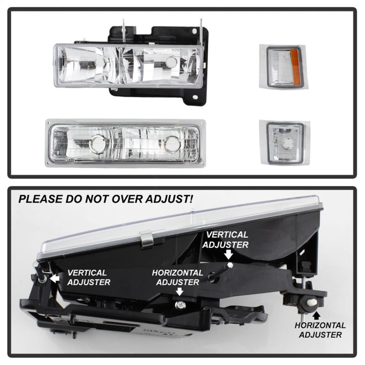 xTune Chevy Suburban 94-98 Headlights w/ Corner & Parking Lights 8pcs Chrome HD-JH-CCK88-AM-C-SET - Bull Strap