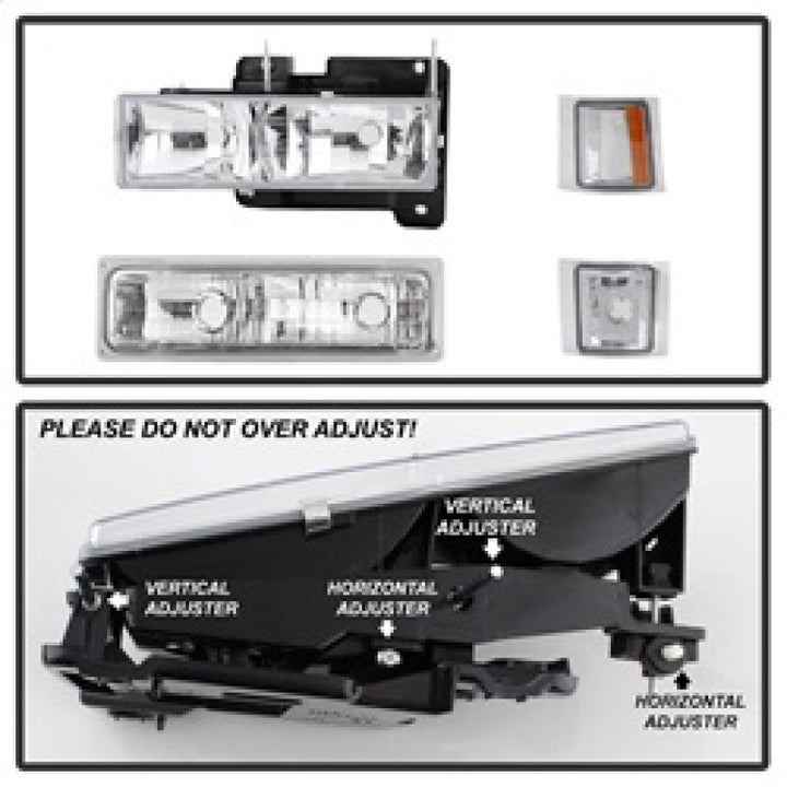 xTune Chevy Suburban 94-98 Headlights w/ Corner & Parking Lights 8pcs Chrome HD-JH-CCK88-AM-C-SET - Bull Strap