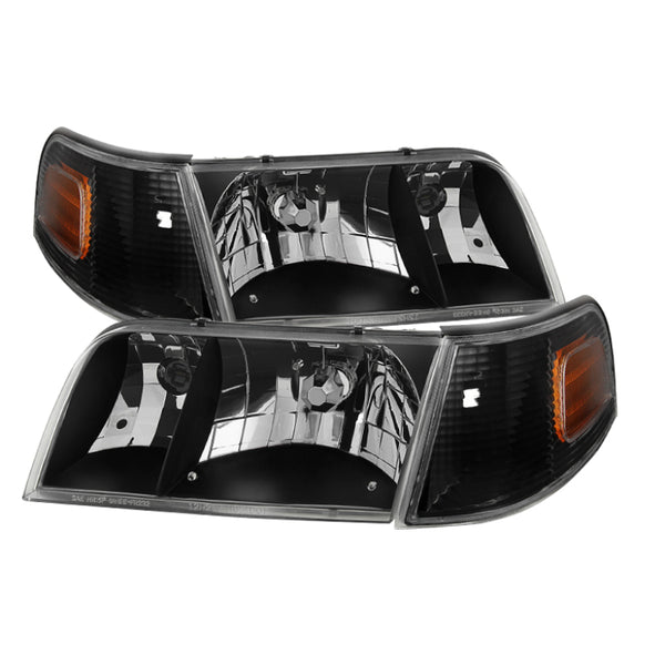 xTune Crown Victoria 98-11 Crystal Headlights w/ Corner Lights Set Black HD-JH-CRVI98-SET-BK - Bull Strap