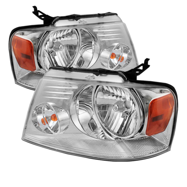 xTune Ford F150 04-08 Amber Crystal Headlights Chrome HD-JH-FF15004-AM-C - Bull Strap
