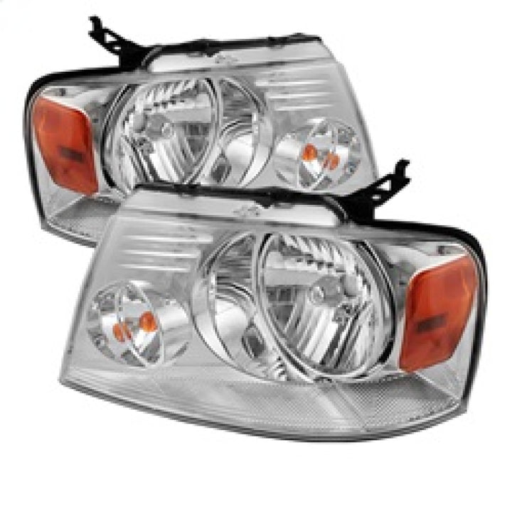 xTune Ford F150 04-08 Amber Crystal Headlights Chrome HD-JH-FF15004-AM-C - Bull Strap
