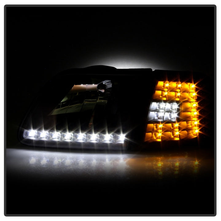 xTune Ford F150 97-03 Crystal Headlights w/ Clear LED Corners Black HD-ON-FF15097-LED-SET-BK - Bull Strap